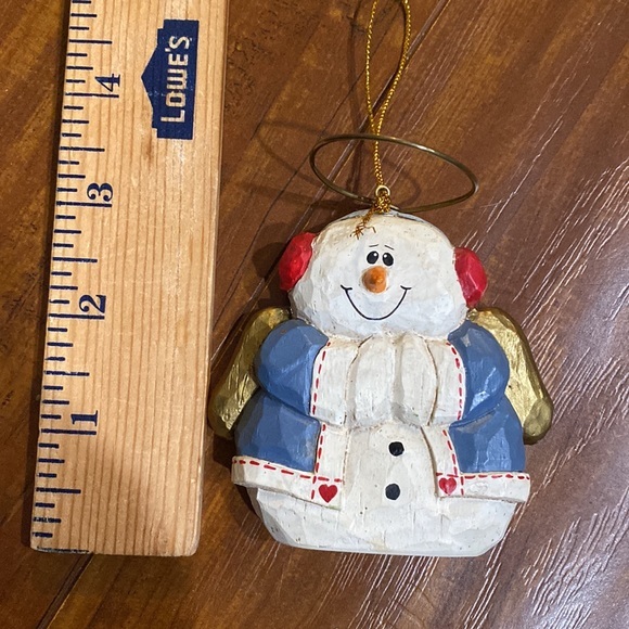 Eddie Walker Snowman Angel Ornament Blue Gold Halo & Wings Christmas - Picture 3 of 4